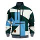Men's Full-Zip Stand Collar Jacket with Geometric Patchwork Print