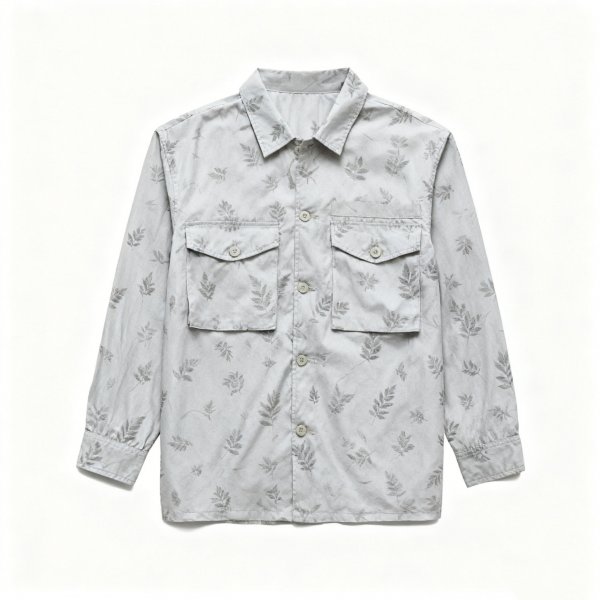 Men's Light Gray Shirt with All-Over Leaf Print