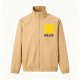 Men's Khaki Stand-Collar Jacket with Yellow Square & Letter Print