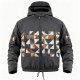 Men's Black Hooded Jacket with Geometric Panel Print