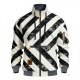 Men's Full-Zip Stand Collar Jacket with Black-White Diagonal Stripe Print
