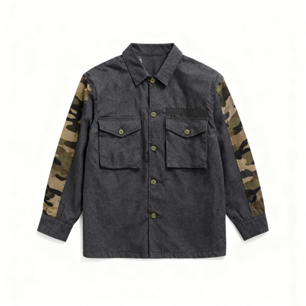 Men's Charcoal Gray Shirt with Camouflage Sleeve Print