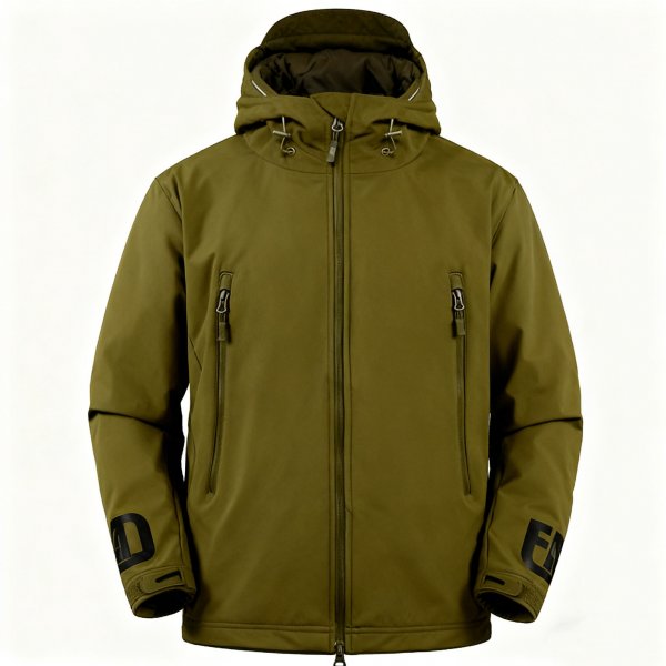 Men's Olive Green Hooded Jacket with Black Letter Cuff Print